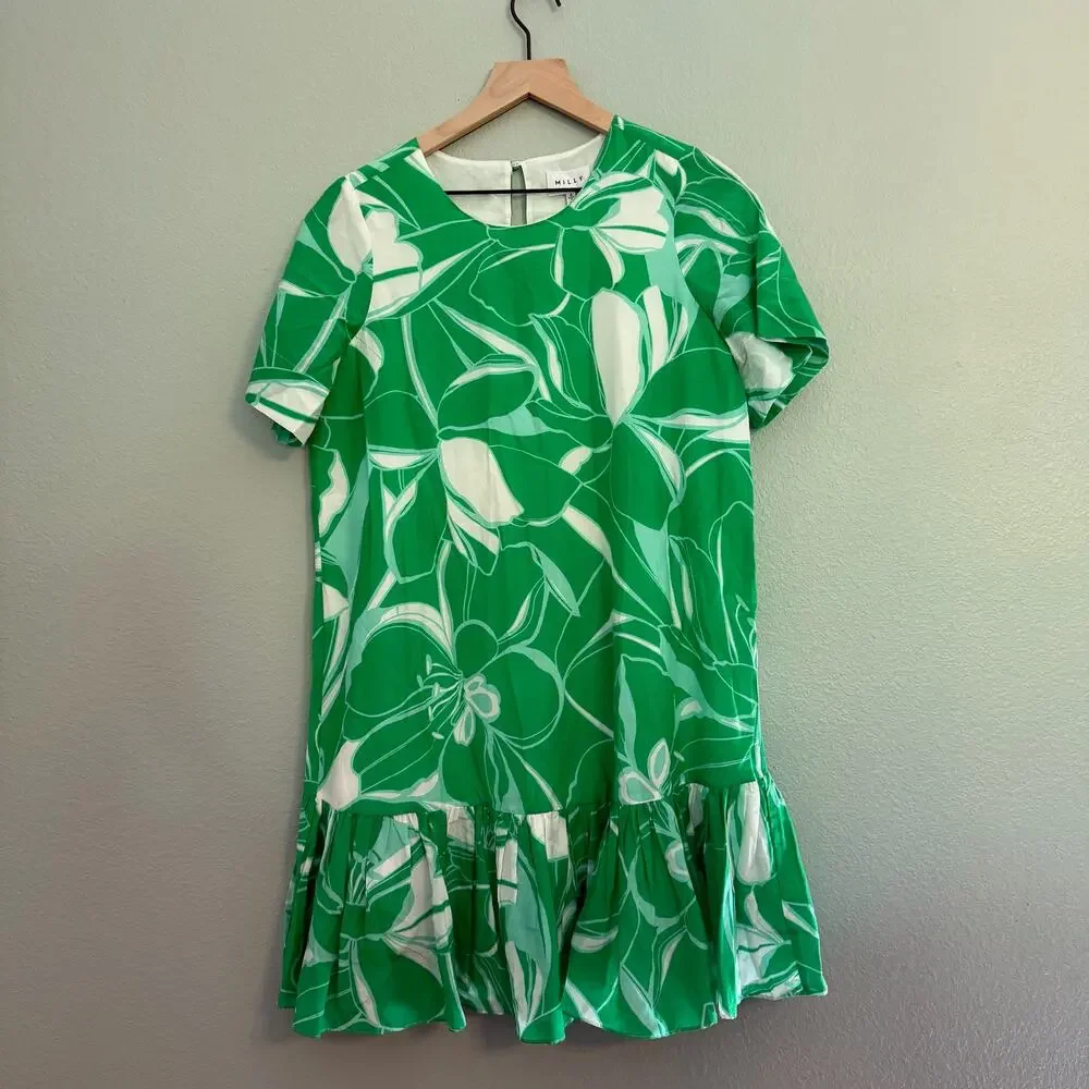 milly green tropical mini dress size 4 - Picture 2 of 4